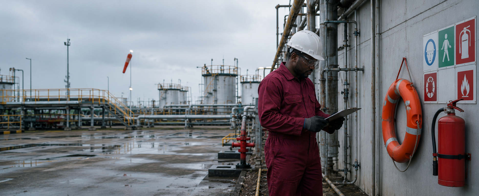 Environmental specialist inspecting an industrial site
